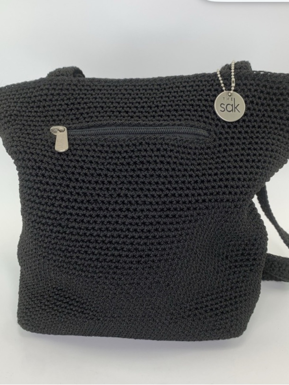 The Sak Black Crochet Shoulder Tote with Zip Pocket